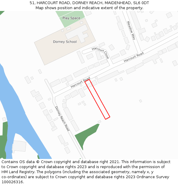 51, HARCOURT ROAD, DORNEY REACH, MAIDENHEAD, SL6 0DT: Location map and indicative extent of plot