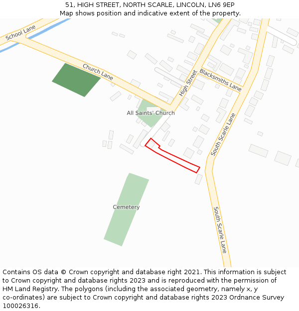 51, HIGH STREET, NORTH SCARLE, LINCOLN, LN6 9EP: Location map and indicative extent of plot