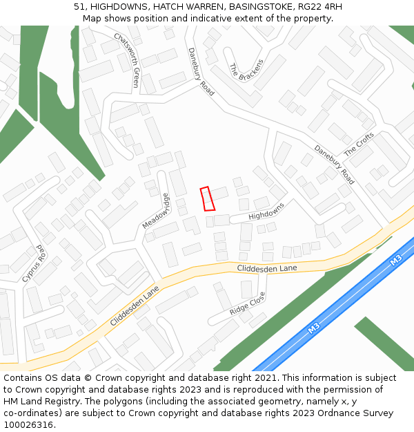 51, HIGHDOWNS, HATCH WARREN, BASINGSTOKE, RG22 4RH: Location map and indicative extent of plot