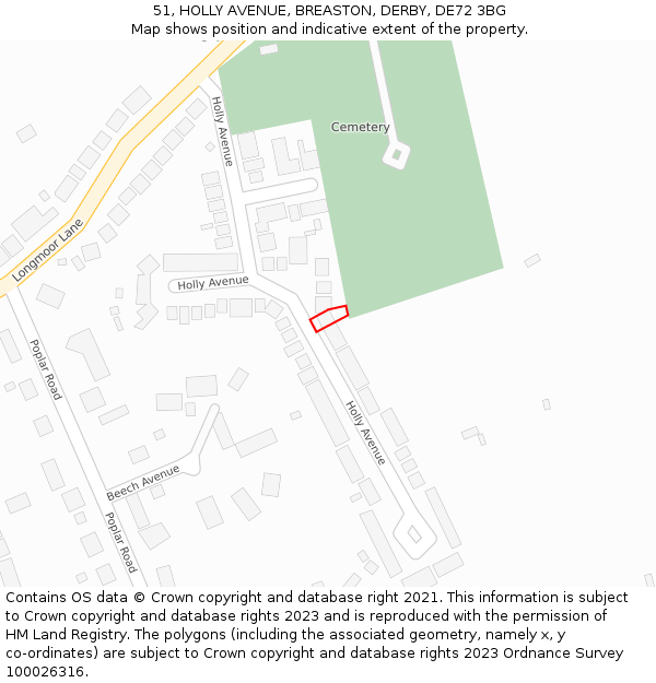 51, HOLLY AVENUE, BREASTON, DERBY, DE72 3BG: Location map and indicative extent of plot