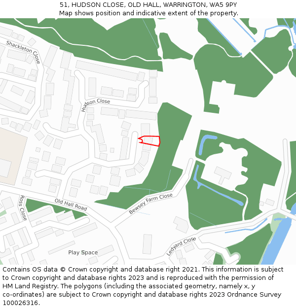 51, HUDSON CLOSE, OLD HALL, WARRINGTON, WA5 9PY: Location map and indicative extent of plot