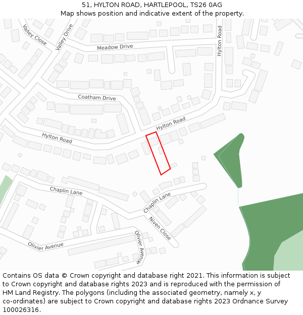 51, HYLTON ROAD, HARTLEPOOL, TS26 0AG: Location map and indicative extent of plot