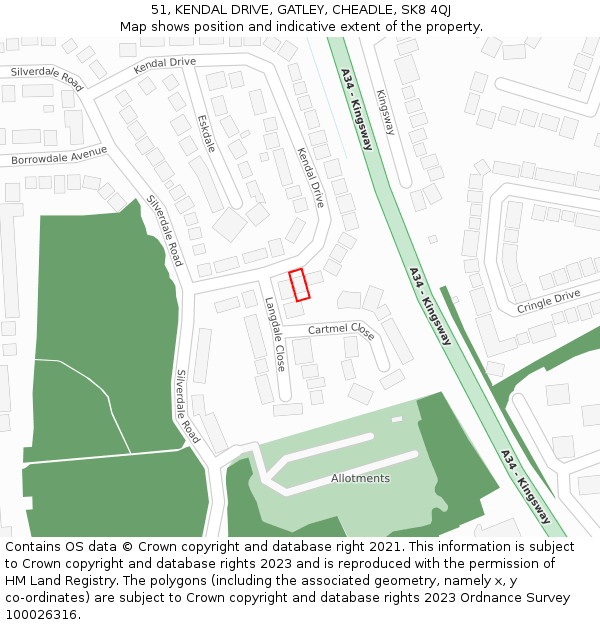 51, KENDAL DRIVE, GATLEY, CHEADLE, SK8 4QJ: Location map and indicative extent of plot