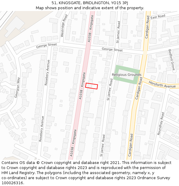 51, KINGSGATE, BRIDLINGTON, YO15 3PJ: Location map and indicative extent of plot