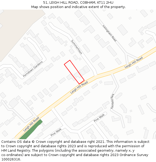 51, LEIGH HILL ROAD, COBHAM, KT11 2HU: Location map and indicative extent of plot