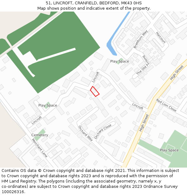 51, LINCROFT, CRANFIELD, BEDFORD, MK43 0HS: Location map and indicative extent of plot