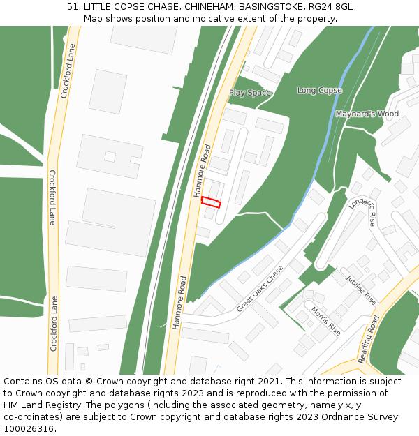 51, LITTLE COPSE CHASE, CHINEHAM, BASINGSTOKE, RG24 8GL: Location map and indicative extent of plot