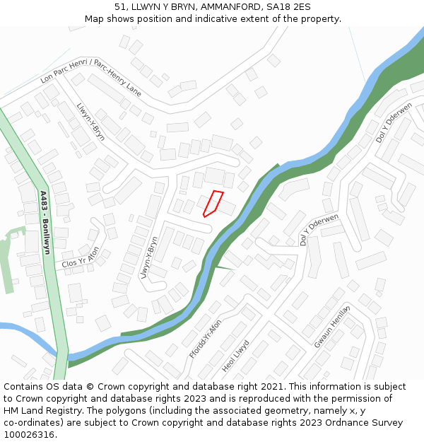 51, LLWYN Y BRYN, AMMANFORD, SA18 2ES: Location map and indicative extent of plot