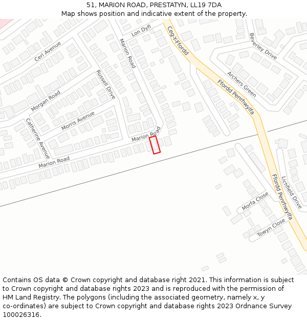 51, MARION ROAD, PRESTATYN, LL19 7DA: Location map and indicative extent of plot