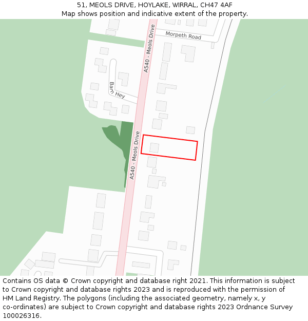 51, MEOLS DRIVE, HOYLAKE, WIRRAL, CH47 4AF: Location map and indicative extent of plot