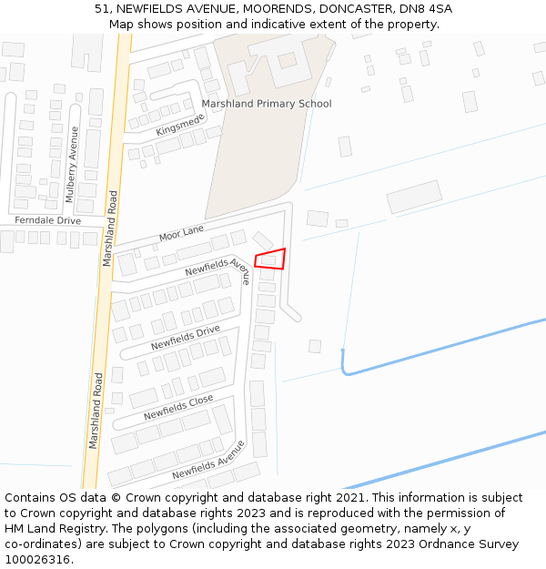 51, NEWFIELDS AVENUE, MOORENDS, DONCASTER, DN8 4SA: Location map and indicative extent of plot