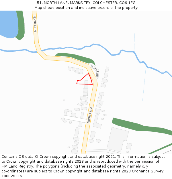 51, NORTH LANE, MARKS TEY, COLCHESTER, CO6 1EG: Location map and indicative extent of plot