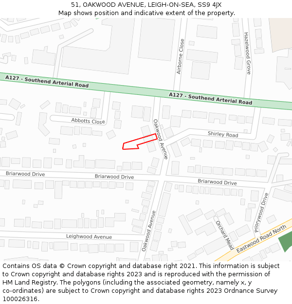 51, OAKWOOD AVENUE, LEIGH-ON-SEA, SS9 4JX: Location map and indicative extent of plot