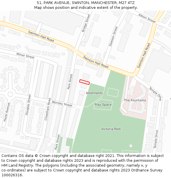 51, PARK AVENUE, SWINTON, MANCHESTER, M27 4TZ: Location map and indicative extent of plot