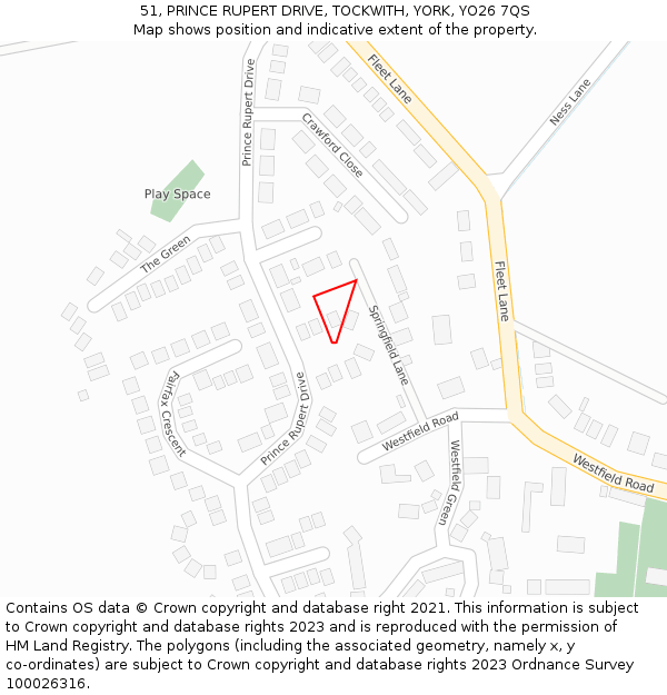 51, PRINCE RUPERT DRIVE, TOCKWITH, YORK, YO26 7QS: Location map and indicative extent of plot