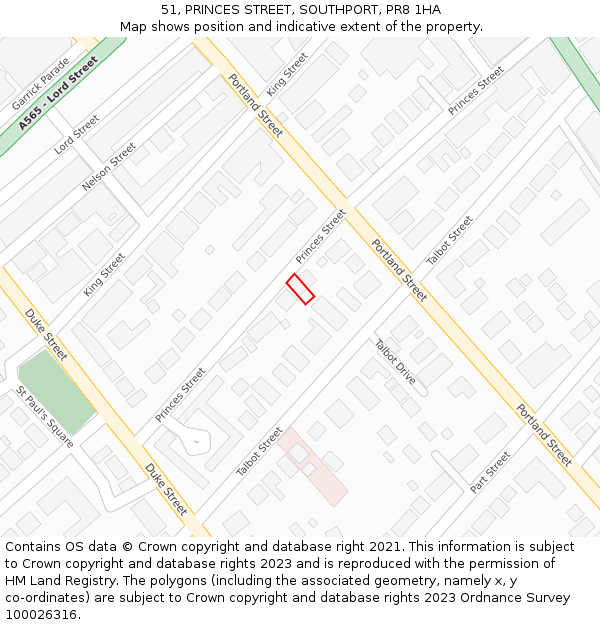 51, PRINCES STREET, SOUTHPORT, PR8 1HA: Location map and indicative extent of plot