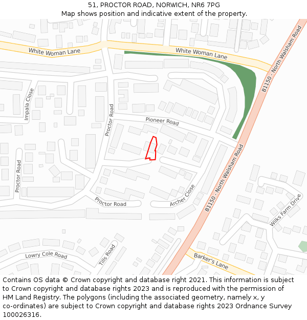 51, PROCTOR ROAD, NORWICH, NR6 7PG: Location map and indicative extent of plot