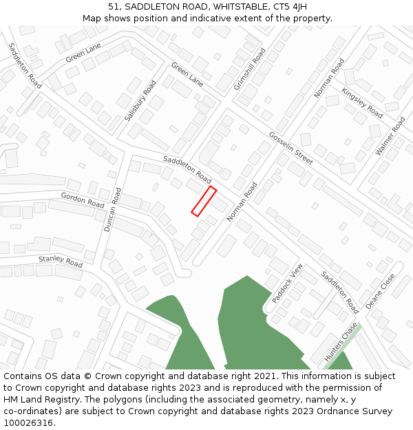 51, SADDLETON ROAD, WHITSTABLE, CT5 4JH: Location map and indicative extent of plot