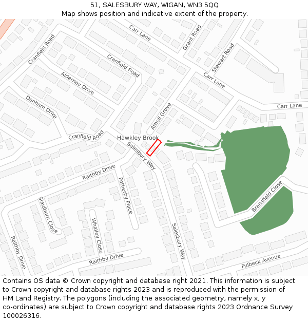 51, SALESBURY WAY, WIGAN, WN3 5QQ: Location map and indicative extent of plot