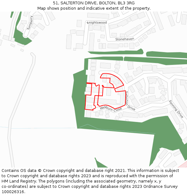 51, SALTERTON DRIVE, BOLTON, BL3 3RG: Location map and indicative extent of plot