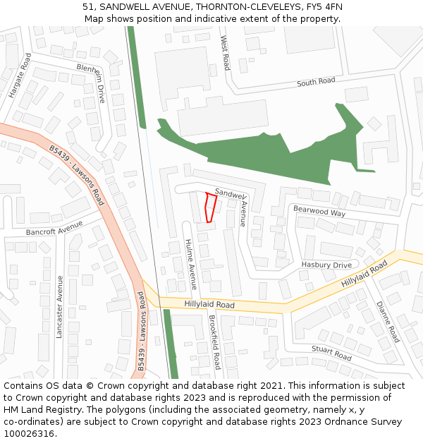 51, SANDWELL AVENUE, THORNTON-CLEVELEYS, FY5 4FN: Location map and indicative extent of plot