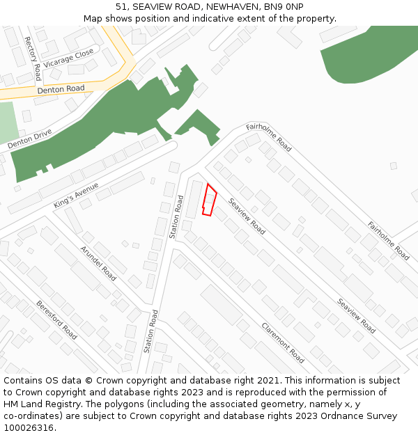 51, SEAVIEW ROAD, NEWHAVEN, BN9 0NP: Location map and indicative extent of plot