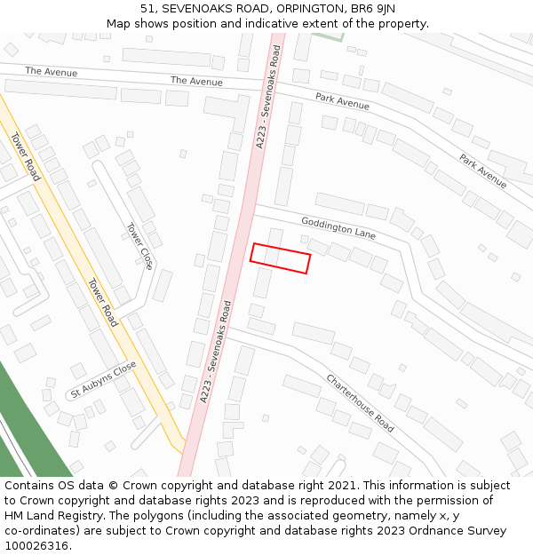 51, SEVENOAKS ROAD, ORPINGTON, BR6 9JN: Location map and indicative extent of plot