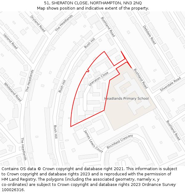 51, SHERATON CLOSE, NORTHAMPTON, NN3 2NQ: Location map and indicative extent of plot