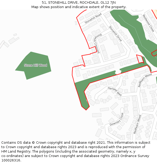 51, STONEHILL DRIVE, ROCHDALE, OL12 7JN: Location map and indicative extent of plot