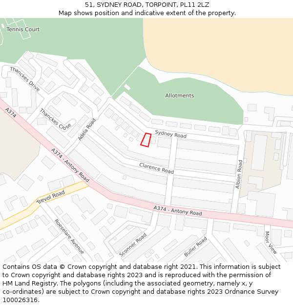 51, SYDNEY ROAD, TORPOINT, PL11 2LZ: Location map and indicative extent of plot