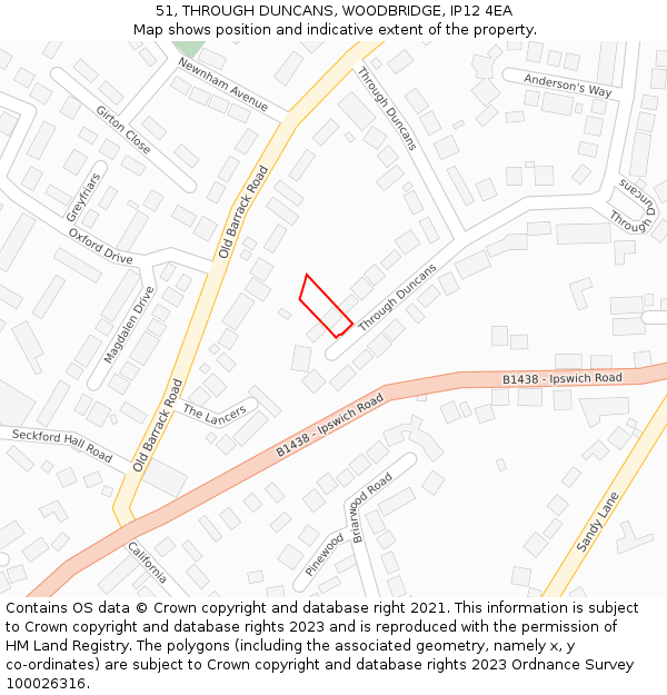 51, THROUGH DUNCANS, WOODBRIDGE, IP12 4EA: Location map and indicative extent of plot