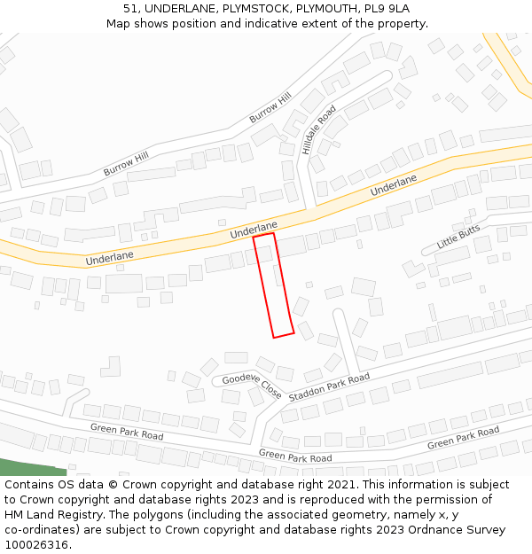 51, UNDERLANE, PLYMSTOCK, PLYMOUTH, PL9 9LA: Location map and indicative extent of plot