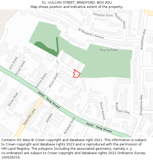 51, VULCAN STREET, BRADFORD, BD4 9QU: Location map and indicative extent of plot