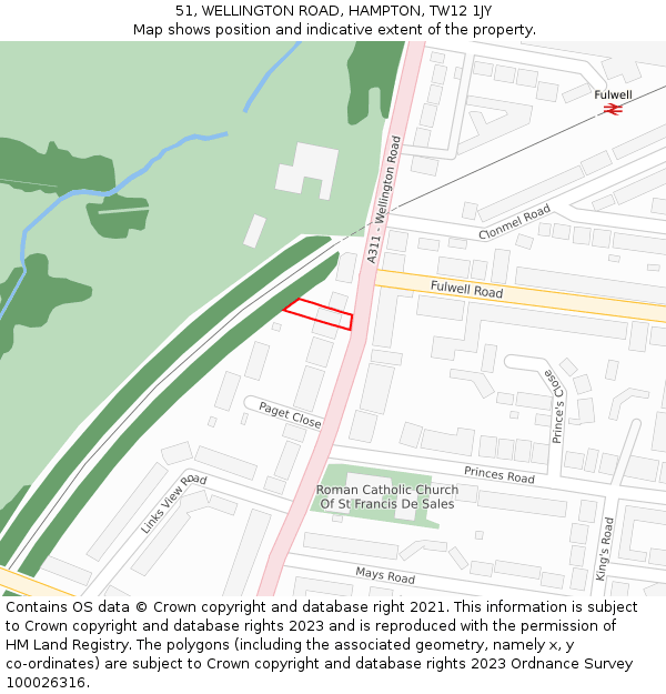 51, WELLINGTON ROAD, HAMPTON, TW12 1JY: Location map and indicative extent of plot