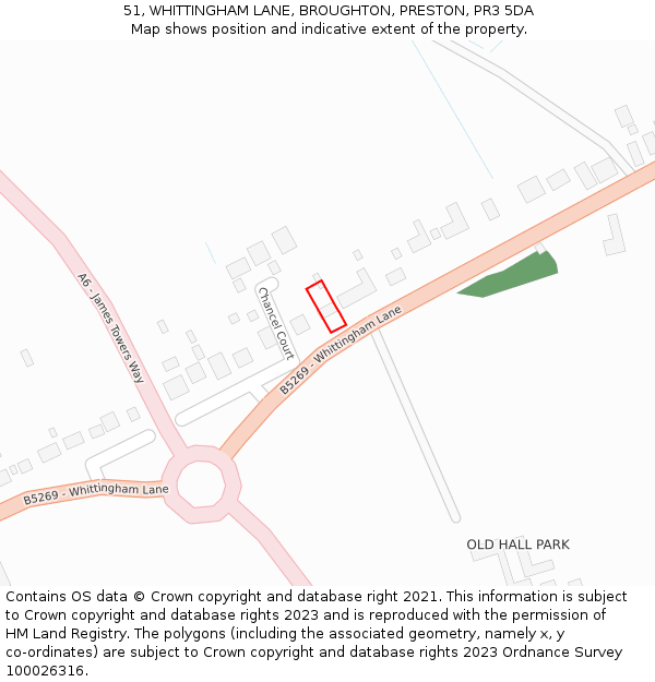 51, WHITTINGHAM LANE, BROUGHTON, PRESTON, PR3 5DA: Location map and indicative extent of plot