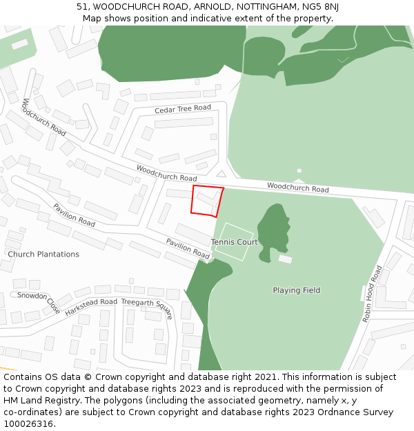 51, WOODCHURCH ROAD, ARNOLD, NOTTINGHAM, NG5 8NJ: Location map and indicative extent of plot