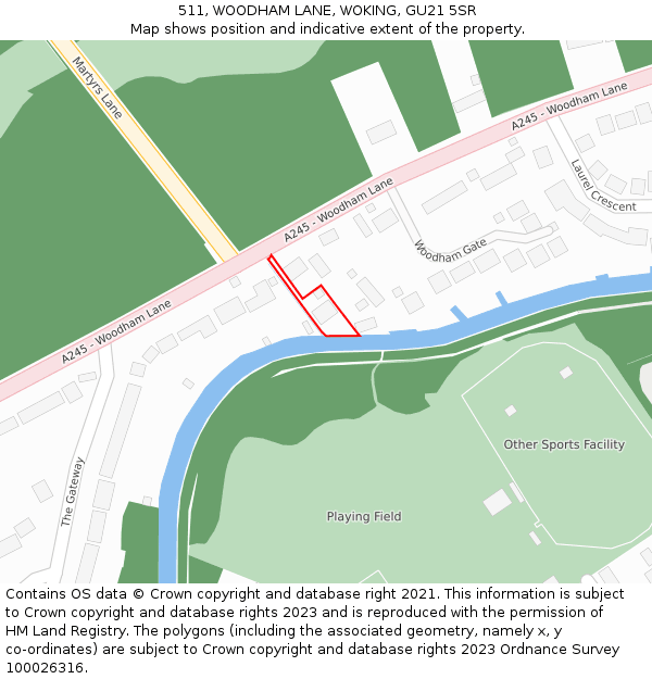 511, WOODHAM LANE, WOKING, GU21 5SR: Location map and indicative extent of plot