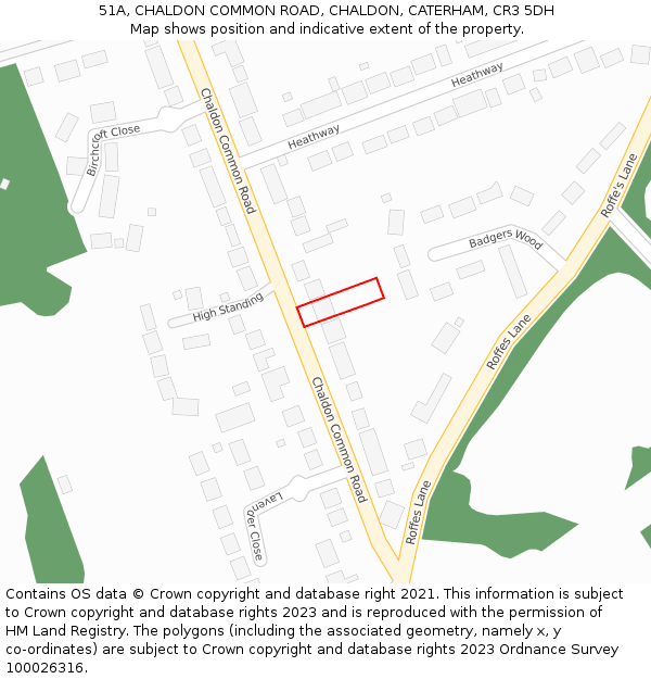 51A, CHALDON COMMON ROAD, CHALDON, CATERHAM, CR3 5DH: Location map and indicative extent of plot