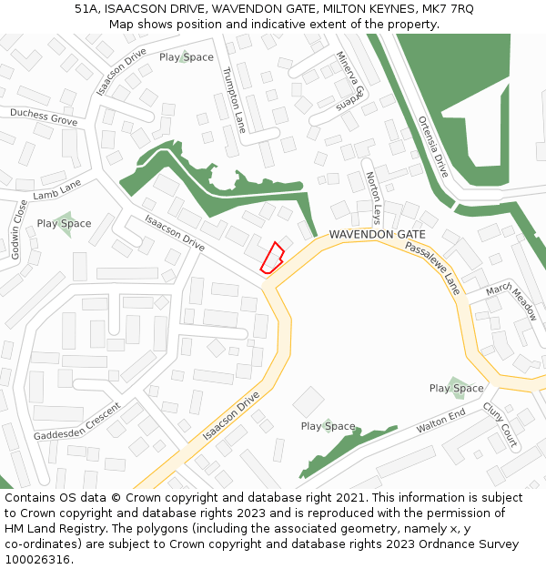 51A, ISAACSON DRIVE, WAVENDON GATE, MILTON KEYNES, MK7 7RQ: Location map and indicative extent of plot