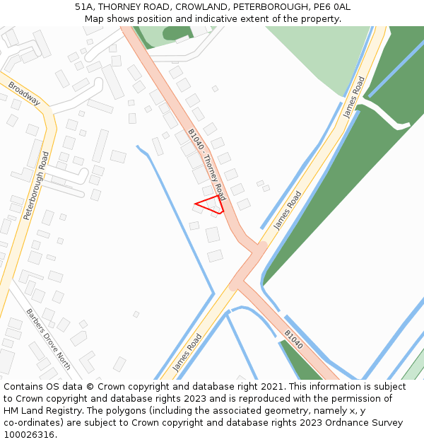 51A, THORNEY ROAD, CROWLAND, PETERBOROUGH, PE6 0AL: Location map and indicative extent of plot