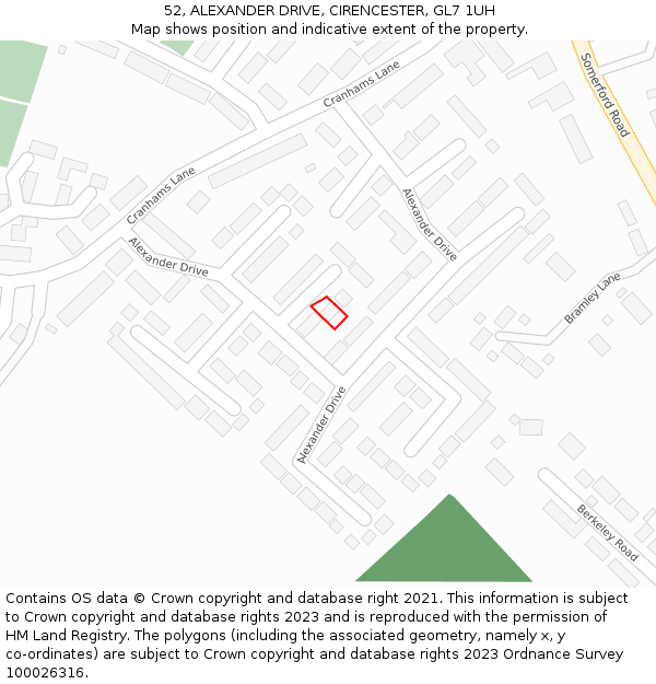 52, ALEXANDER DRIVE, CIRENCESTER, GL7 1UH: Location map and indicative extent of plot