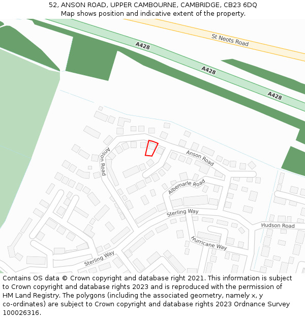 52, ANSON ROAD, UPPER CAMBOURNE, CAMBRIDGE, CB23 6DQ: Location map and indicative extent of plot