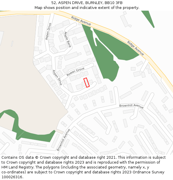 52, ASPEN DRIVE, BURNLEY, BB10 3FB: Location map and indicative extent of plot