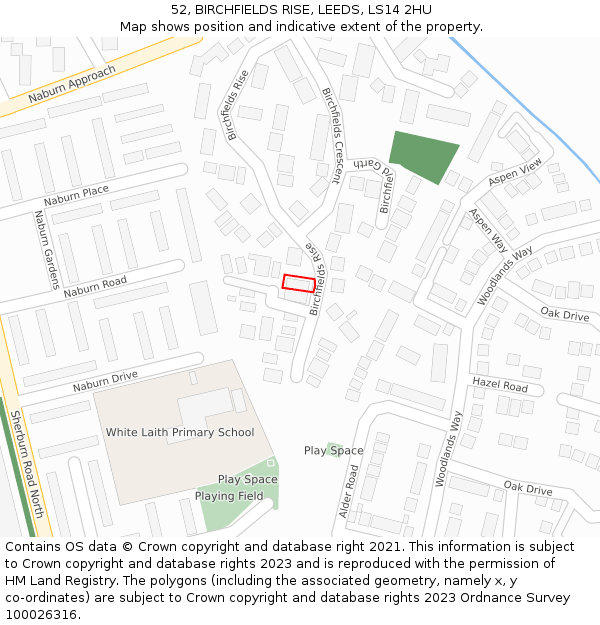 52, BIRCHFIELDS RISE, LEEDS, LS14 2HU: Location map and indicative extent of plot