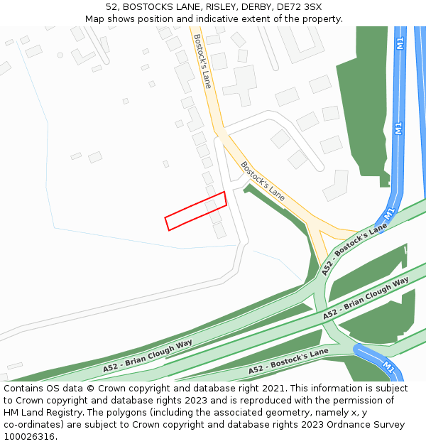 52, BOSTOCKS LANE, RISLEY, DERBY, DE72 3SX: Location map and indicative extent of plot