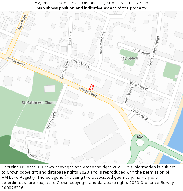 52, BRIDGE ROAD, SUTTON BRIDGE, SPALDING, PE12 9UA: Location map and indicative extent of plot