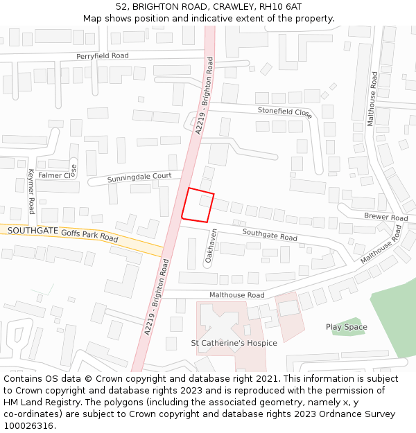 52, BRIGHTON ROAD, CRAWLEY, RH10 6AT: Location map and indicative extent of plot