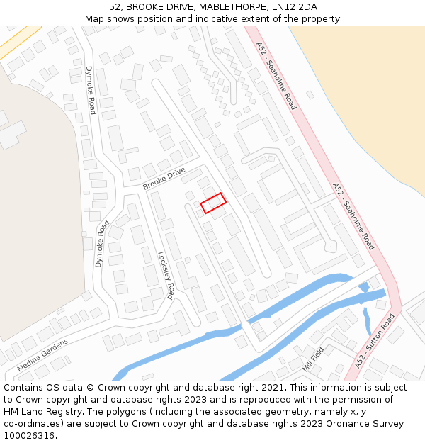 52, BROOKE DRIVE, MABLETHORPE, LN12 2DA: Location map and indicative extent of plot