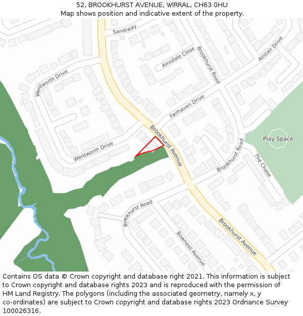 52, BROOKHURST AVENUE, WIRRAL, CH63 0HU: Location map and indicative extent of plot