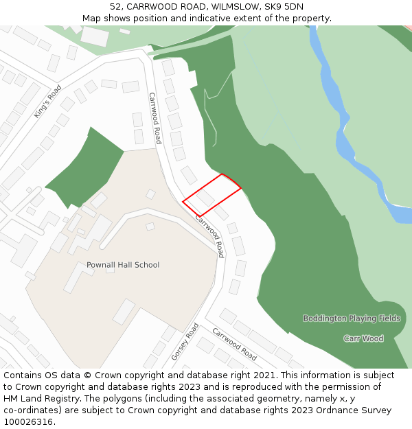 52, CARRWOOD ROAD, WILMSLOW, SK9 5DN: Location map and indicative extent of plot